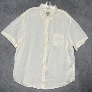 J Crew Shirt Men's Size XL Ivory Short Sleeve 100% Irish Linen Classic Button Up
